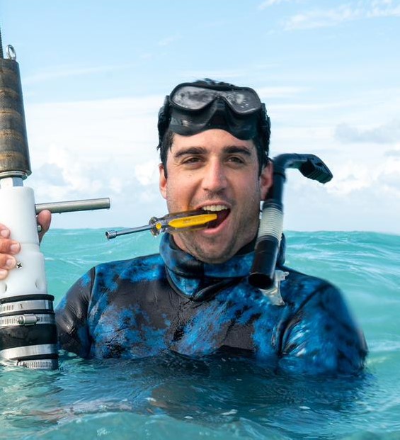 Wells Howe in sea with diving equipment